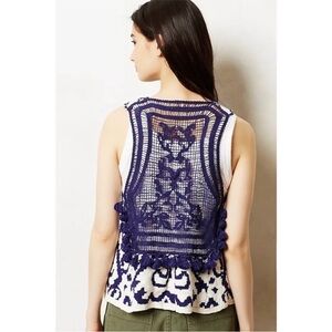 Anthropologie MOTH Turson Netted Tassel Knit Vest Blue